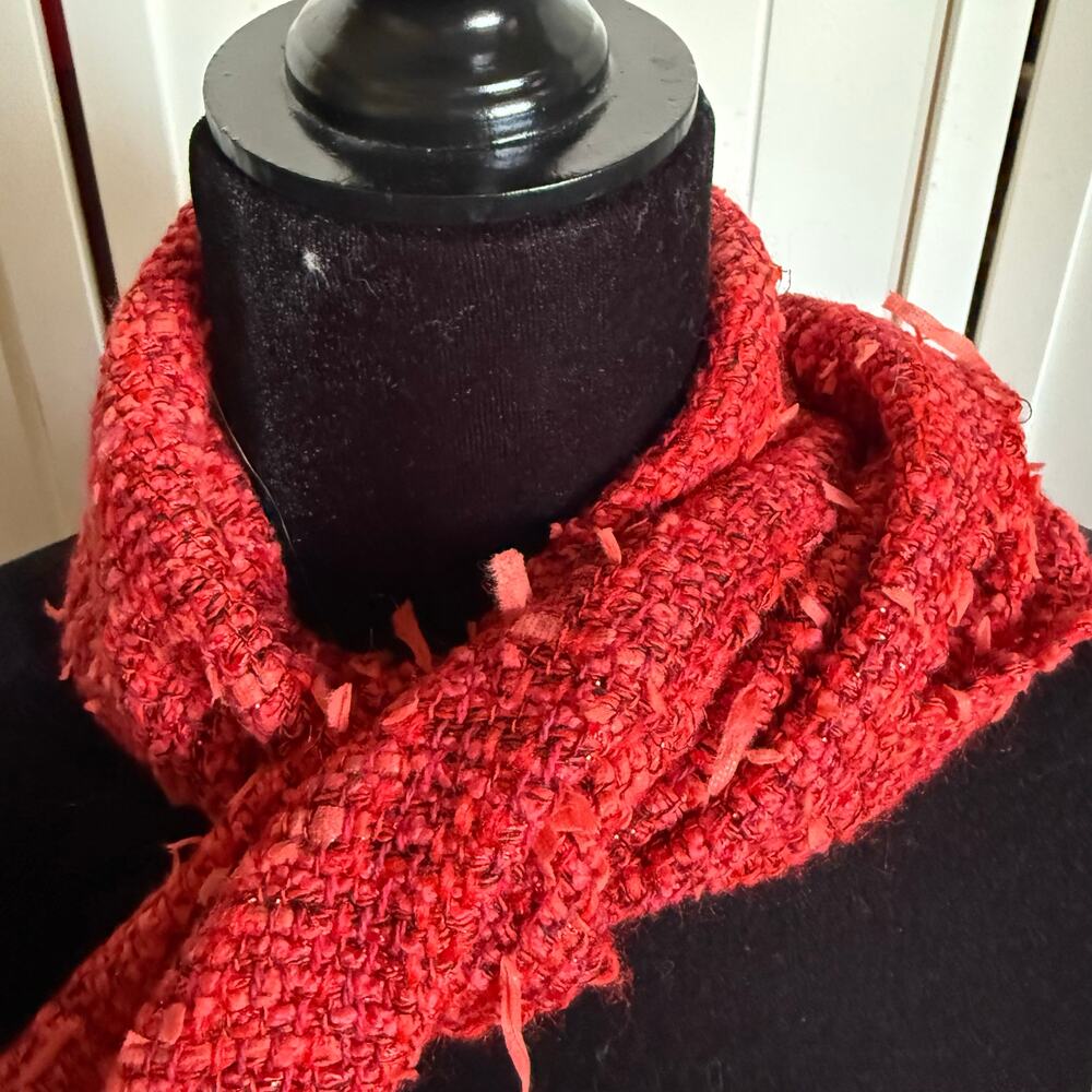 Womens Hand Made Orange Red Sparkly Scarf Artsy NEW - Picture 4 of 4